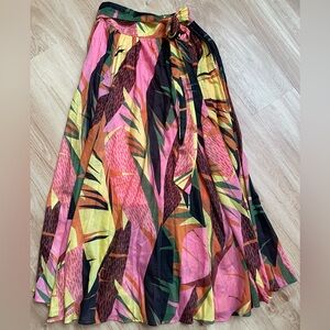 Her Destiny maxi skirt tropical abstract pink belted large rare